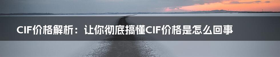 CIF价格解析：让你彻底搞懂CIF价格是怎么回事