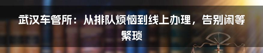 武汉车管所：从排队烦恼到线上办理，告别闲等繁琐