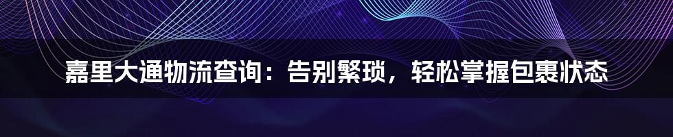 嘉里大通物流查询：告别繁琐，轻松掌握包裹状态