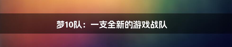 梦10队：一支全新的游戏战队