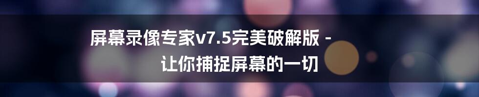 屏幕录像专家v7.5完美破解版 - 让你捕捉屏幕的一切