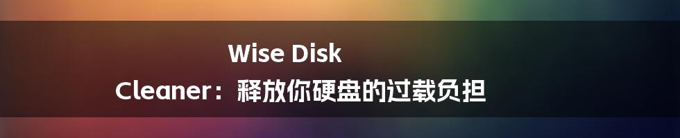 Wise Disk Cleaner：释放你硬盘的过载负担