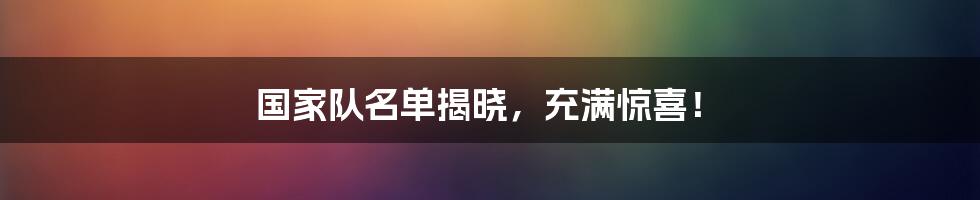 国家队名单揭晓，充满惊喜！