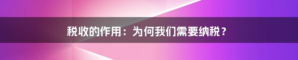 税收的作用：为何我们需要纳税？