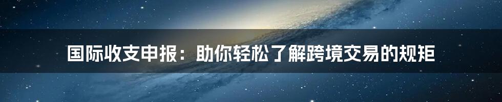 国际收支申报：助你轻松了解跨境交易的规矩