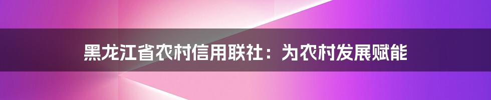 黑龙江省农村信用联社：为农村发展赋能