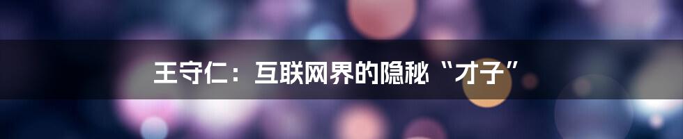 王守仁：互联网界的隐秘“才子”