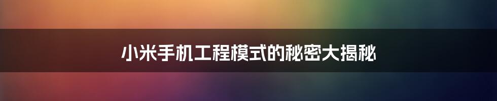 小米手机工程模式的秘密大揭秘