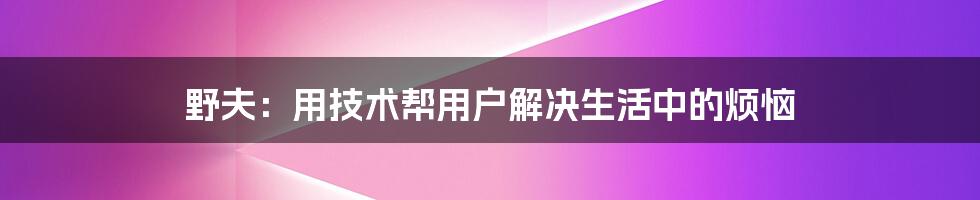 野夫：用技术帮用户解决生活中的烦恼