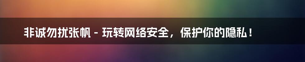 非诚勿扰张帆 - 玩转网络安全，保护你的隐私！