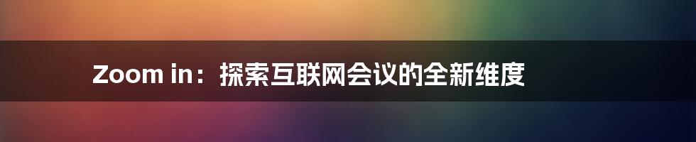 Zoom in：探索互联网会议的全新维度