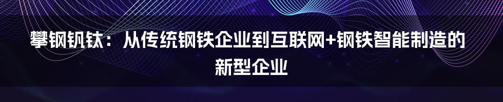 攀钢钒钛：从传统钢铁企业到互联网+钢铁智能制造的新型企业