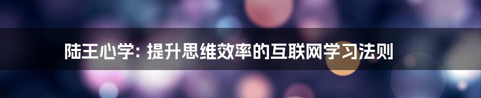 陆王心学: 提升思维效率的互联网学习法则