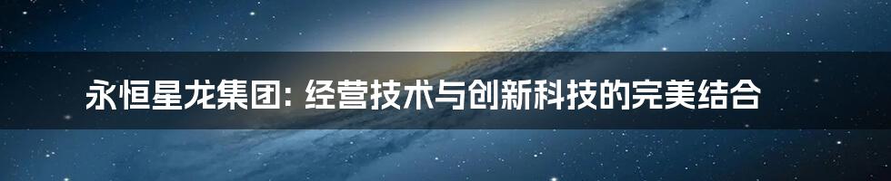 永恒星龙集团: 经营技术与创新科技的完美结合