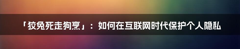 「狡兔死走狗烹」：如何在互联网时代保护个人隐私