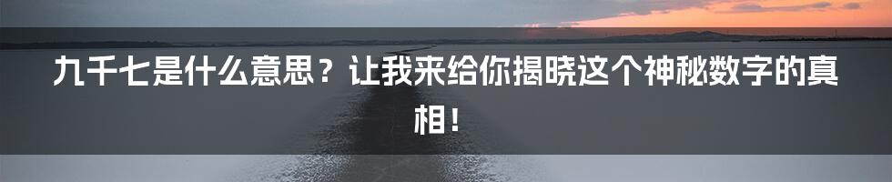 九千七是什么意思？让我来给你揭晓这个神秘数字的真相！