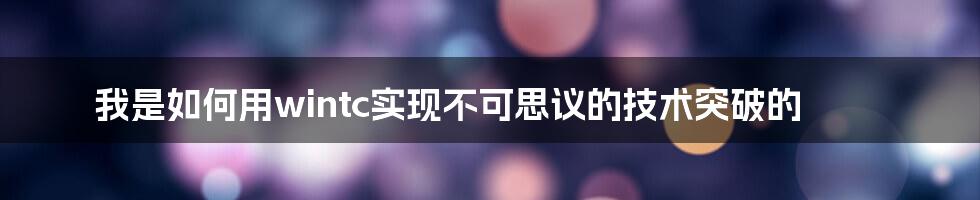 我是如何用wintc实现不可思议的技术突破的