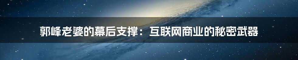 郭峰老婆的幕后支撑：互联网商业的秘密武器