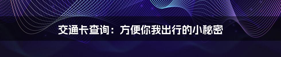 交通卡查询：方便你我出行的小秘密