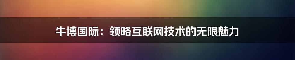 牛博国际：领略互联网技术的无限魅力