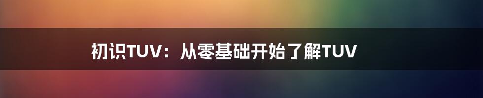 初识TUV：从零基础开始了解TUV