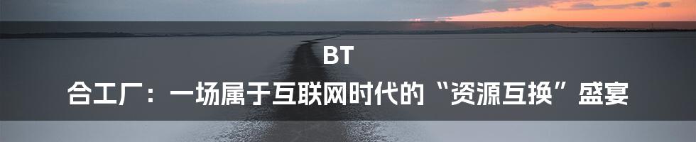 BT 合工厂：一场属于互联网时代的“资源互换”盛宴