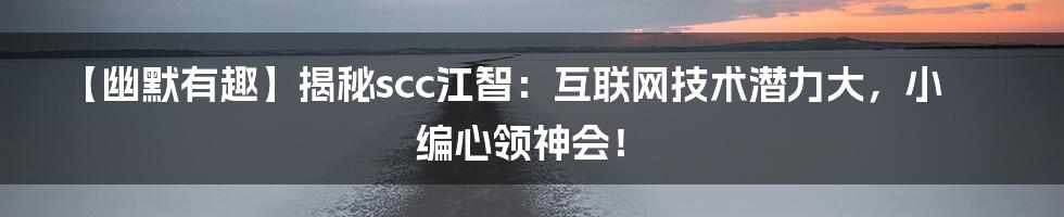 【幽默有趣】揭秘scc江智：互联网技术潜力大，小编心领神会！