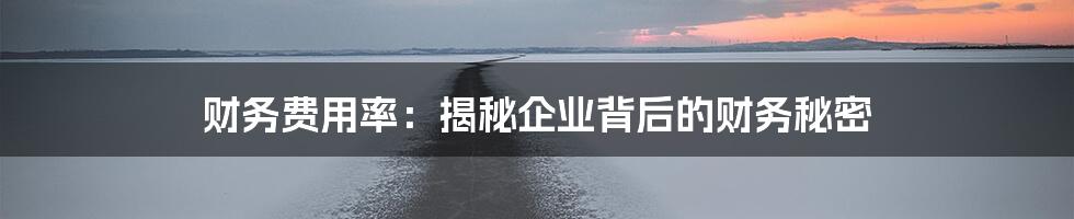 财务费用率：揭秘企业背后的财务秘密