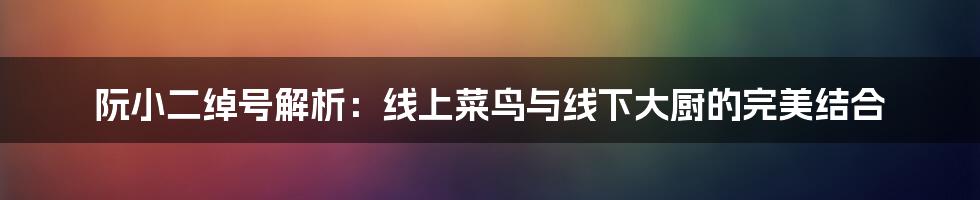 阮小二绰号解析：线上菜鸟与线下大厨的完美结合