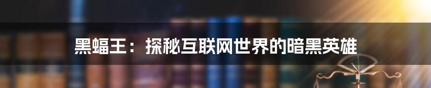 黑蝠王：探秘互联网世界的暗黑英雄