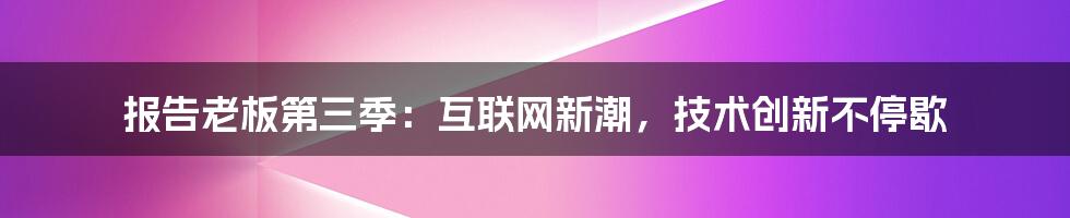 报告老板第三季：互联网新潮，技术创新不停歇