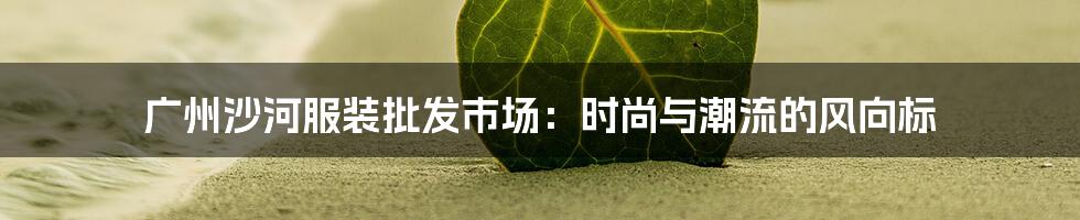 广州沙河服装批发市场：时尚与潮流的风向标