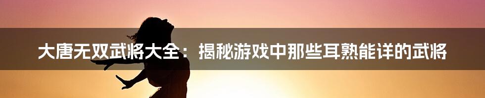 大唐无双武将大全：揭秘游戏中那些耳熟能详的武将