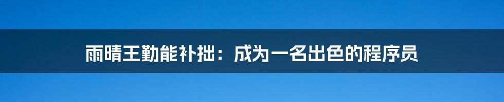 雨晴王勤能补拙：成为一名出色的程序员