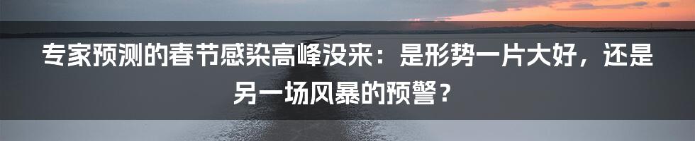 专家预测的春节感染高峰没来：是形势一片大好，还是另一场风暴的预警？