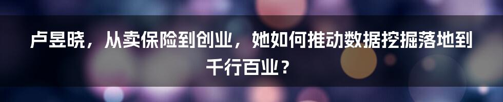 卢昱晓，从卖保险到创业，她如何推动数据挖掘落地到千行百业？