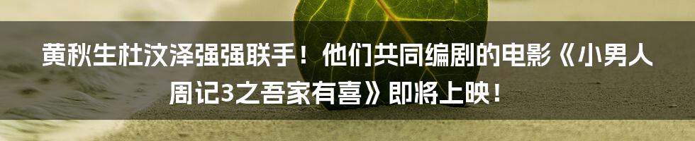 黄秋生杜汶泽强强联手！他们共同编剧的电影《小男人周记3之吾家有喜》即将上映！