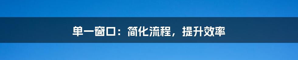 单一窗口：简化流程，提升效率