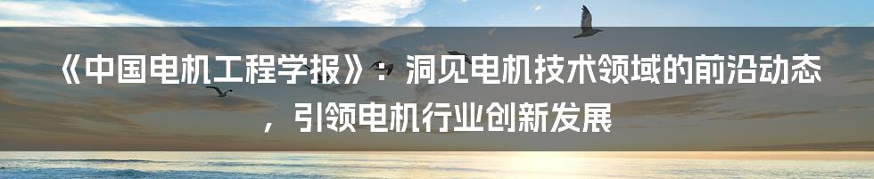 《中国电机工程学报》：洞见电机技术领域的前沿动态，引领电机行业创新发展