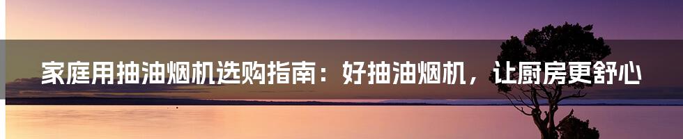 家庭用抽油烟机选购指南：好抽油烟机，让厨房更舒心