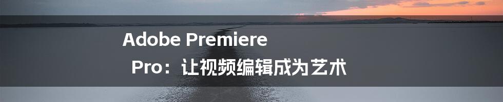 Adobe Premiere Pro：让视频编辑成为艺术