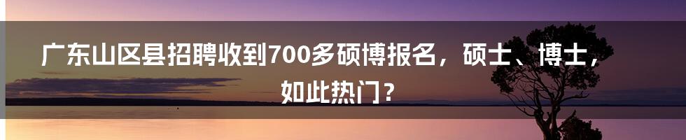 广东山区县招聘收到700多硕博报名，硕士、博士，如此热门？