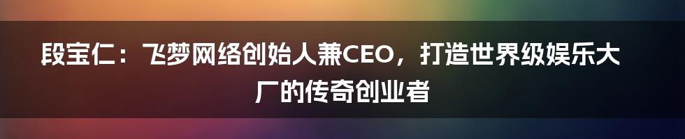 段宝仁：飞梦网络创始人兼CEO，打造世界级娱乐大厂的传奇创业者