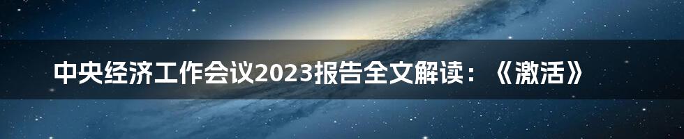 中央经济工作会议2023报告全文解读：《激活》