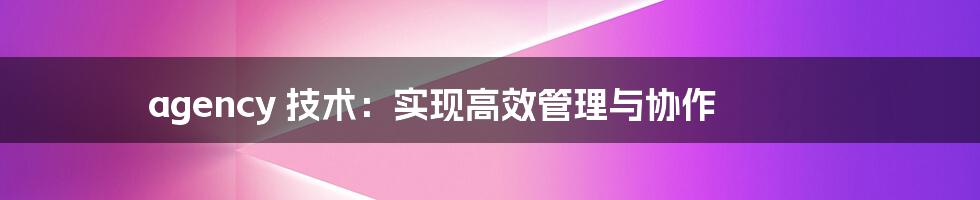 agency 技术：实现高效管理与协作