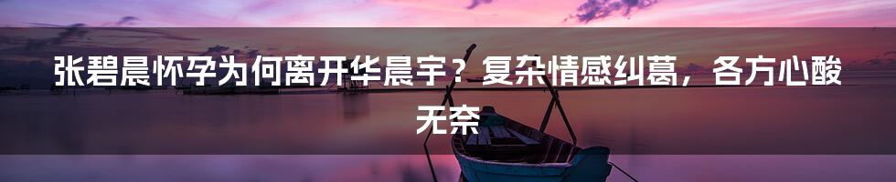 张碧晨怀孕为何离开华晨宇？复杂情感纠葛，各方心酸无奈