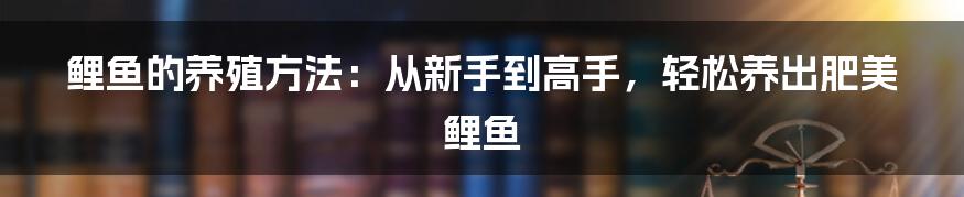 鲤鱼的养殖方法：从新手到高手，轻松养出肥美鲤鱼