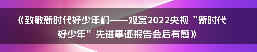 《致敬新时代好少年们——观赏2022央视“新时代好少年”先进事迹报告会后有感》