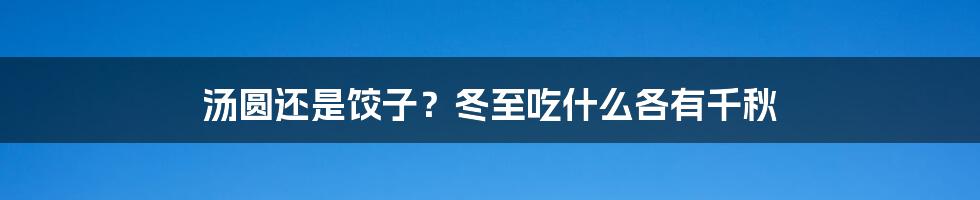 汤圆还是饺子？冬至吃什么各有千秋