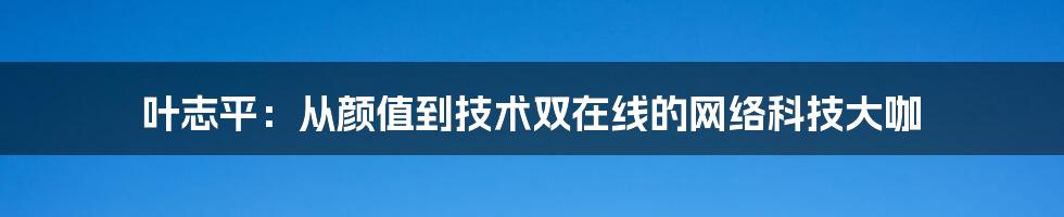 叶志平：从颜值到技术双在线的网络科技大咖